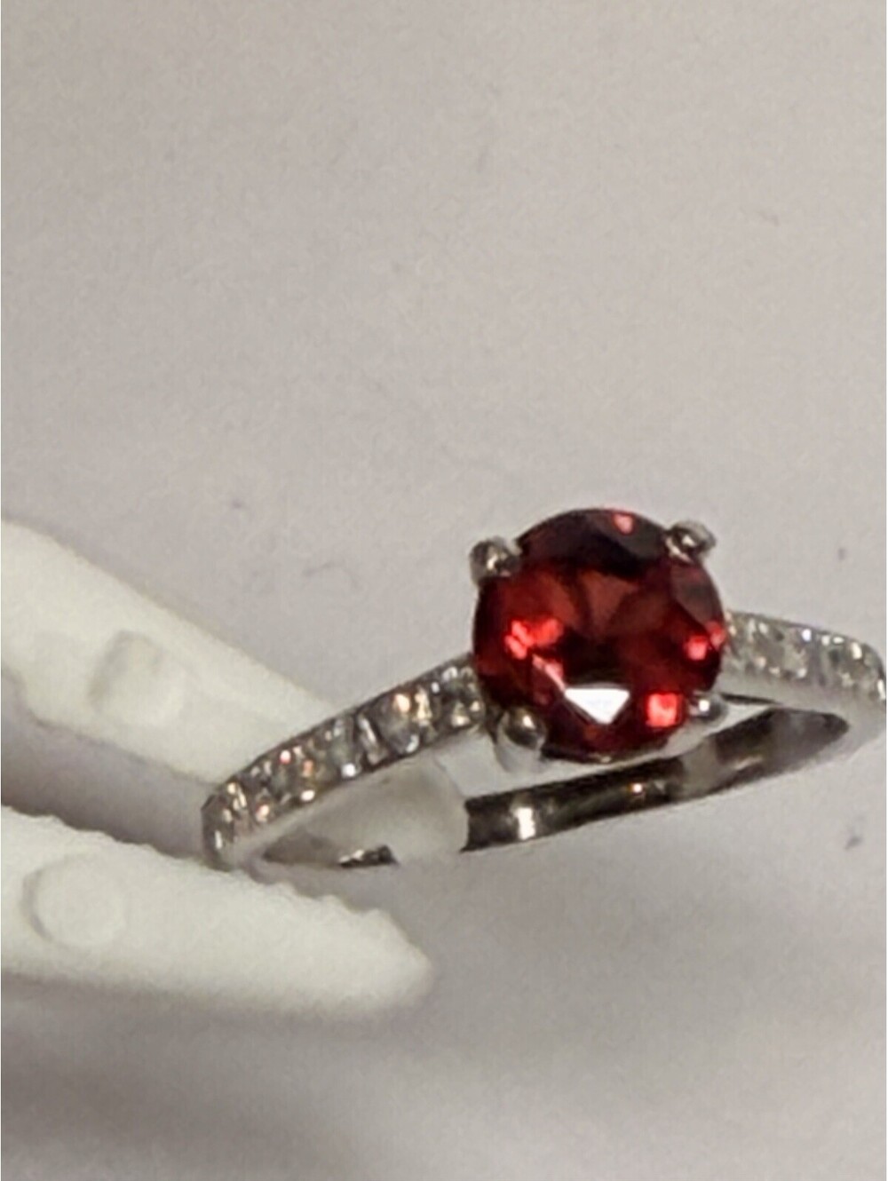 Platinum Natural Garnet And Diamond Ring Round Garnet Size 7.5 Estate